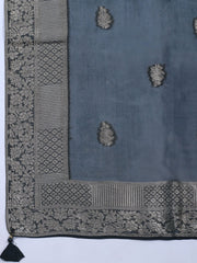 Embroidered Art Silk Unstitched Suit With Dupatta