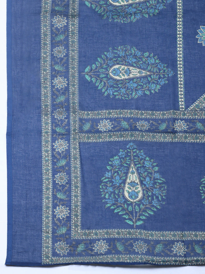 Embroidered Cotton Blend Unstitched Suit With Pant &amp; Dupatta