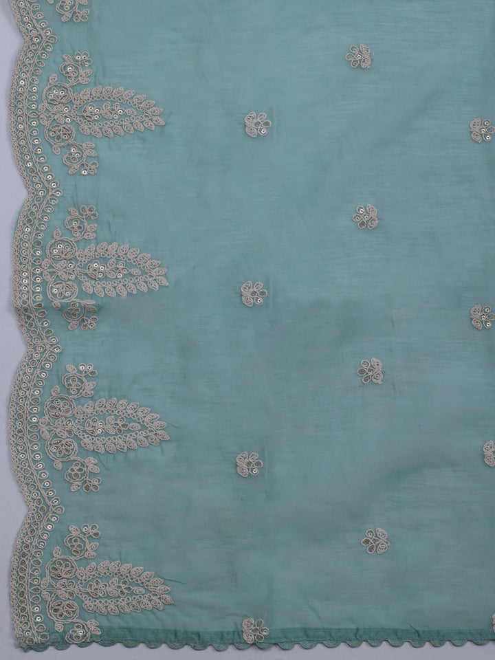 Neck Embroidered Chanderi Unstitched Suit With Dupatta