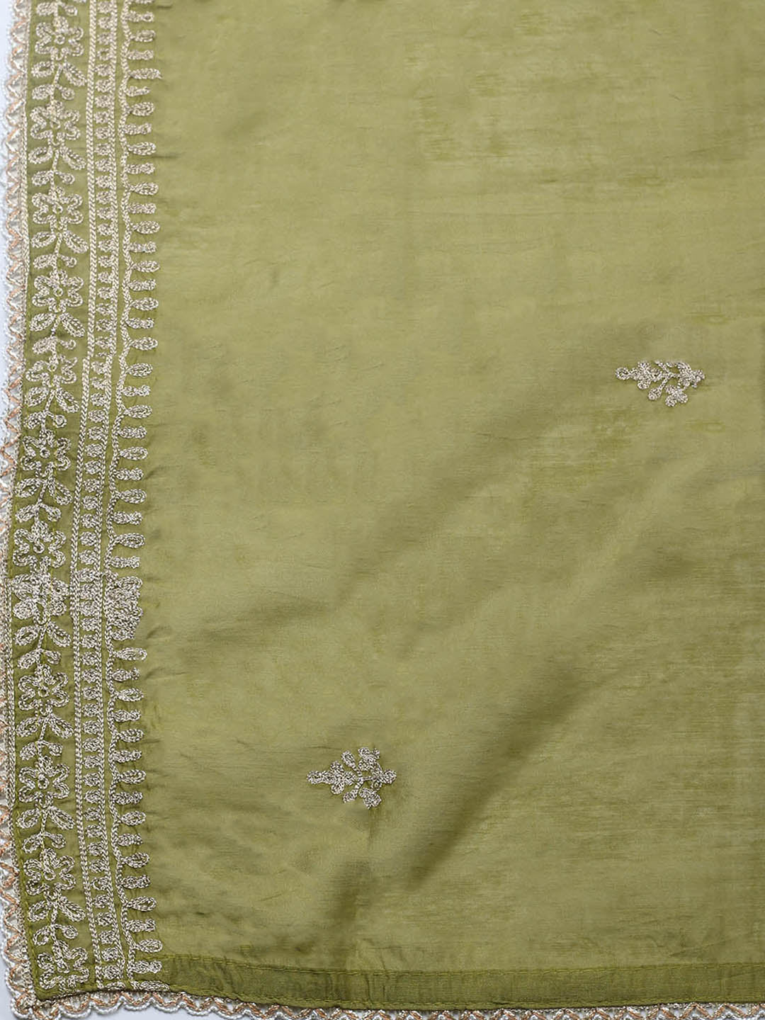Embroidered Chanderi Unstitched Suit With Pant &amp; Dupatta