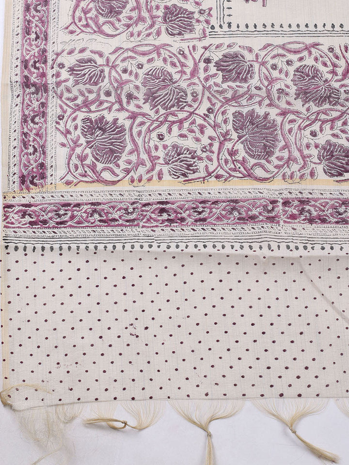 Printed Cotton Blend Unstitched Suit With Pant &amp; Dupatta