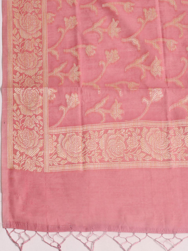Woven Design Chanderi Unstitched Suit With Pant &amp; Dupatta