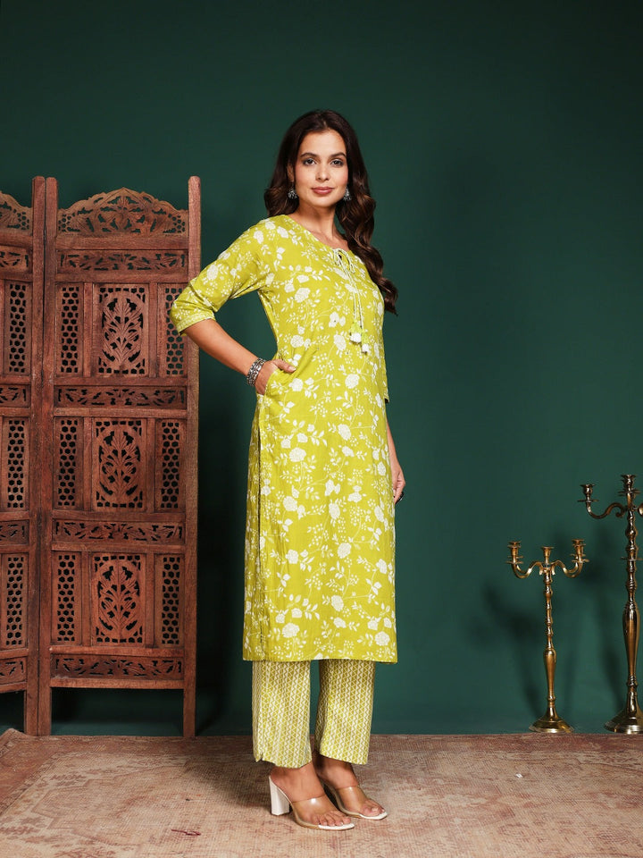 Printed Cotton Blend Kurta With Pant &amp; Dupatta