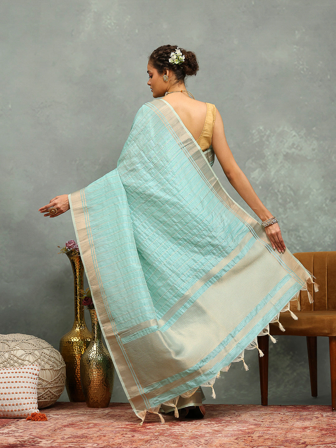 Embroidered Border Booti Art Silk Saree