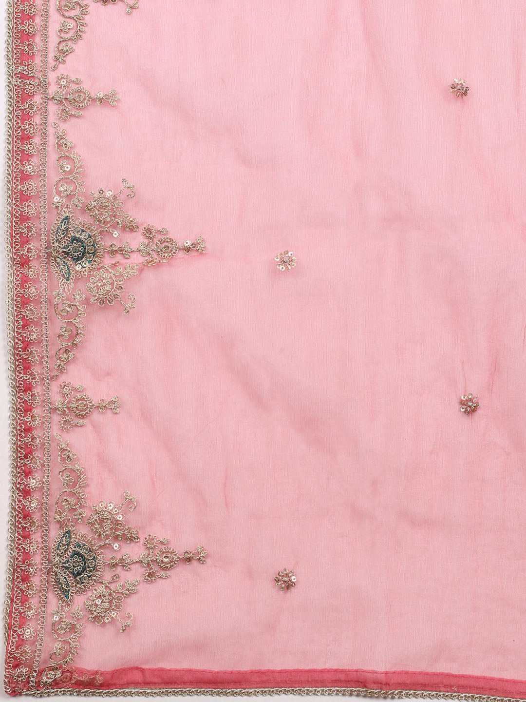 Neck Embroidered Chanderi Unstitched Suit With Dupatta