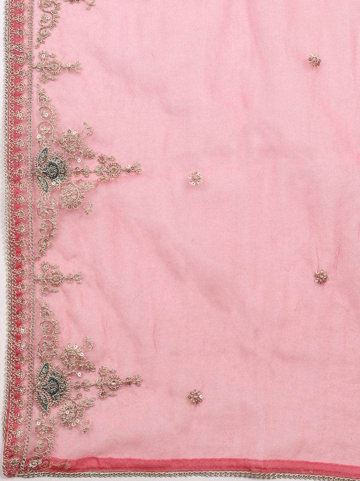 Neck Embroidered Chanderi Unstitched Suit With Dupatta