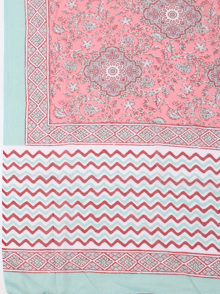 Printed Cotton Blend Unstitched Suit With Pant &amp; Dupatta