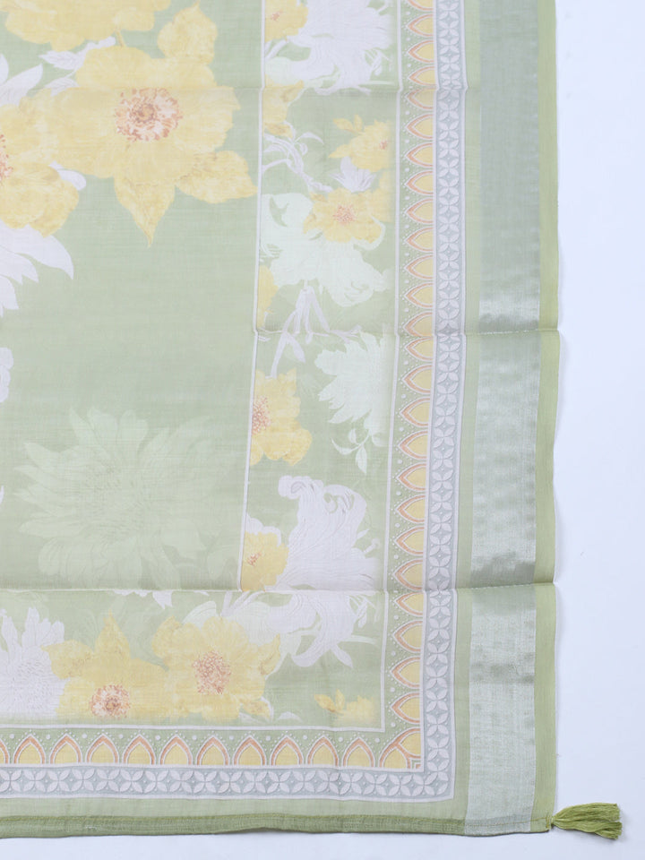 Embroidered Linen Blend Unstitched Suit With Pant &amp; Dupatta