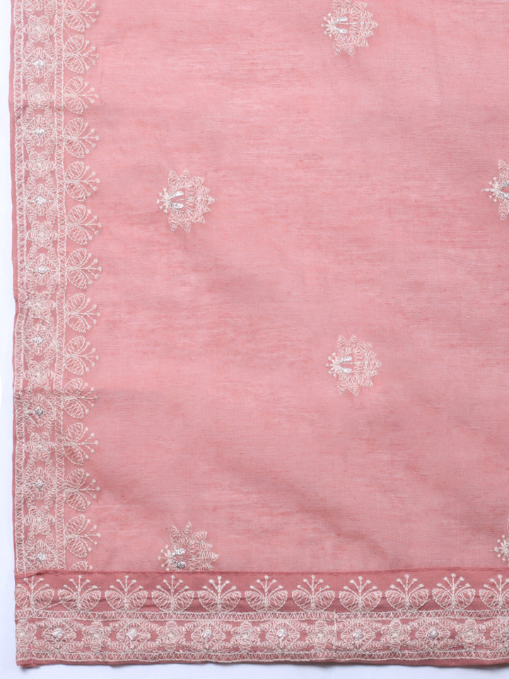 Embroidered Chanderi Unstitched Suit With Pant &amp; Dupatta