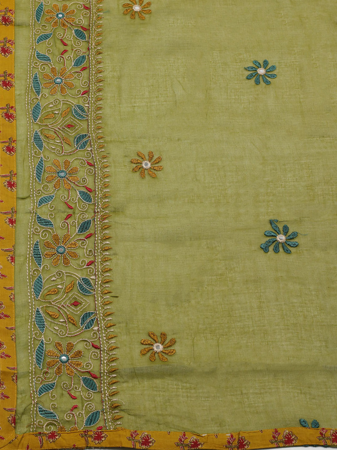 Embroidered Cotton Blend Unstitched Suit With Pant &amp; Dupatta