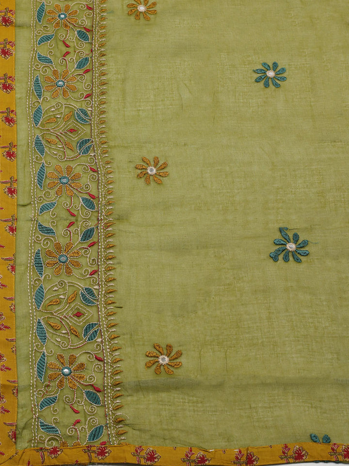 Embroidered Cotton Blend Unstitched Suit With Pant &amp; Dupatta