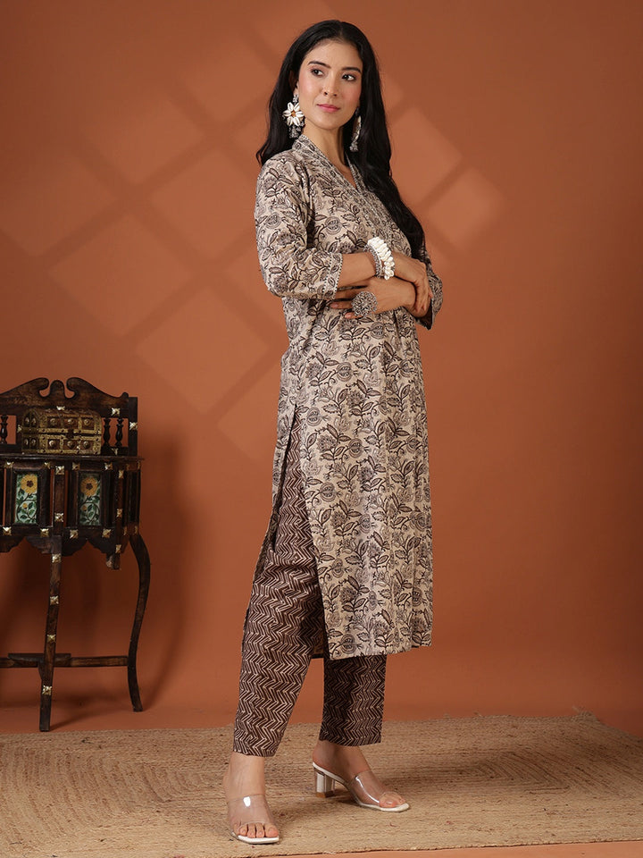 Printed Cotton Blend Kurta With Pant &amp; Dupatta
