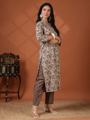 Printed Cotton Blend Kurta With Pant & Dupatta