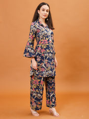 Digital Printed Cotton Blend Kurta With Pants