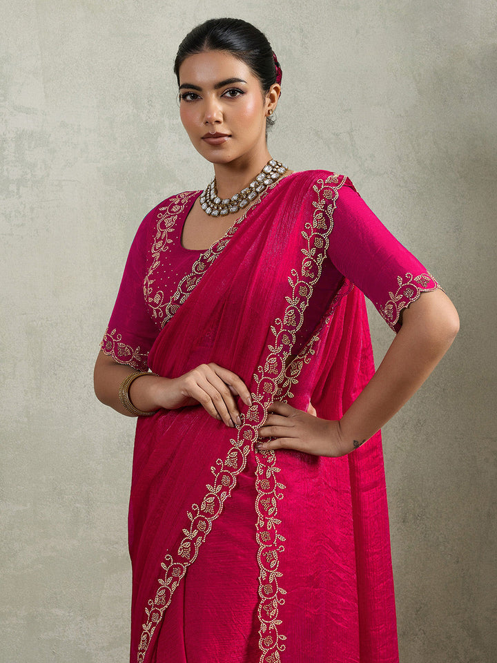 Embroidered Satin Saree