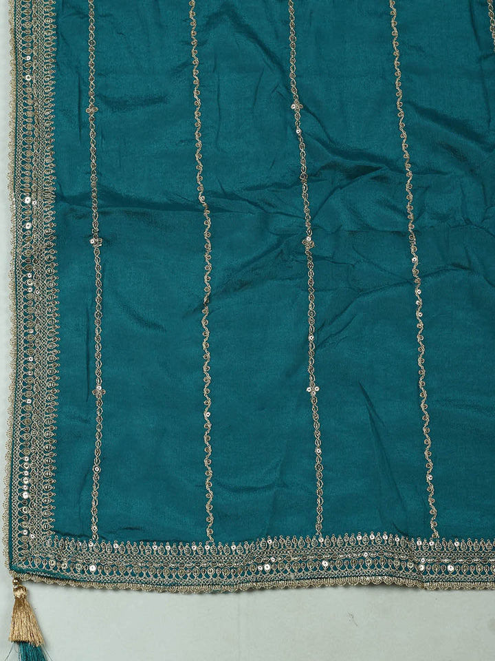 Embroidered Chinon Unstitched Suit With Pant &amp; Dupatta
