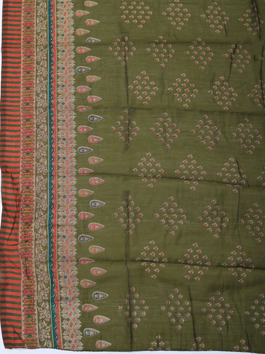 Printed Cotton Blend Unstitched Suit With Pant &amp; Dupatta