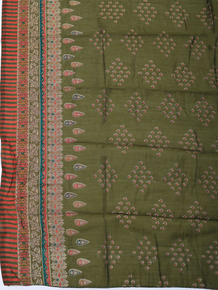 Printed Cotton Blend Unstitched Suit With Pant &amp; Dupatta