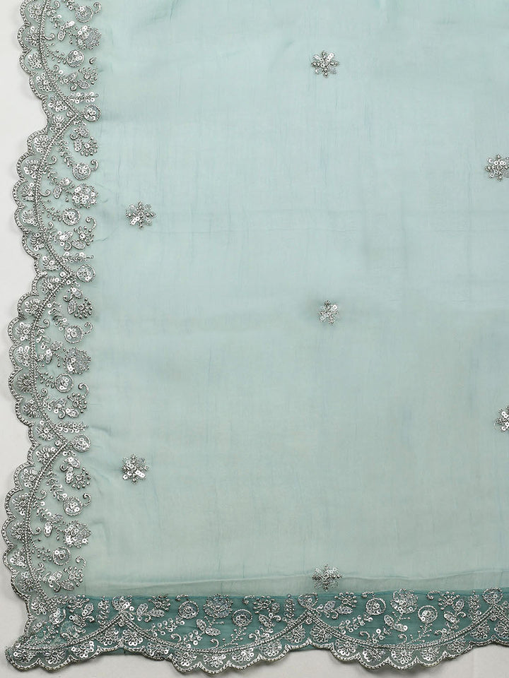 Embroidered Organza Unstitched Suit With Pant &amp; Dupatta