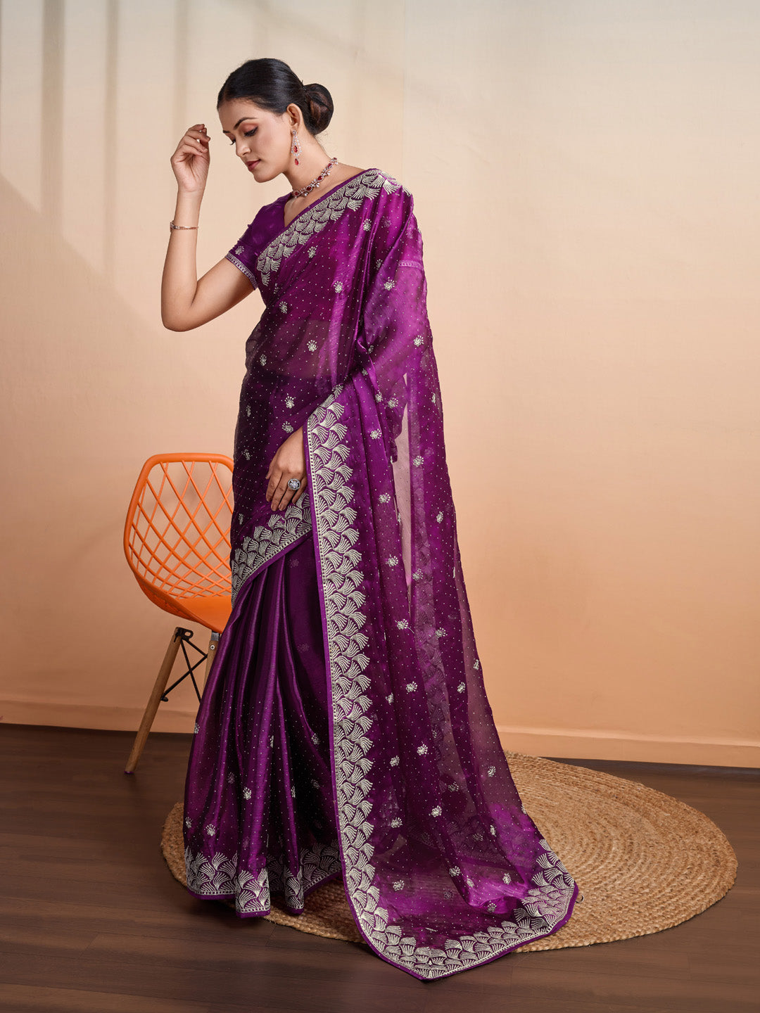 Embroidered Linen Blend Saree