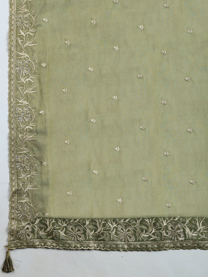 Embroidered Tissue Unstitched Suit With Pant &amp; Dupatta