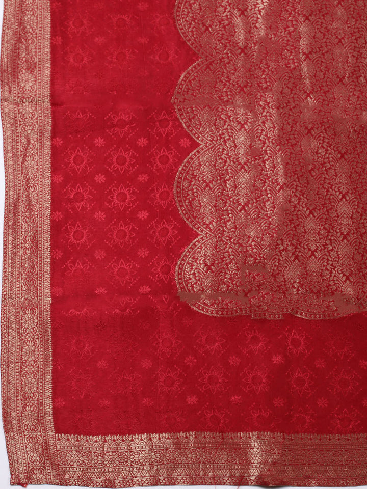 Embroidered Chanderi Unstitched Suit With Pant &amp; Dupatta