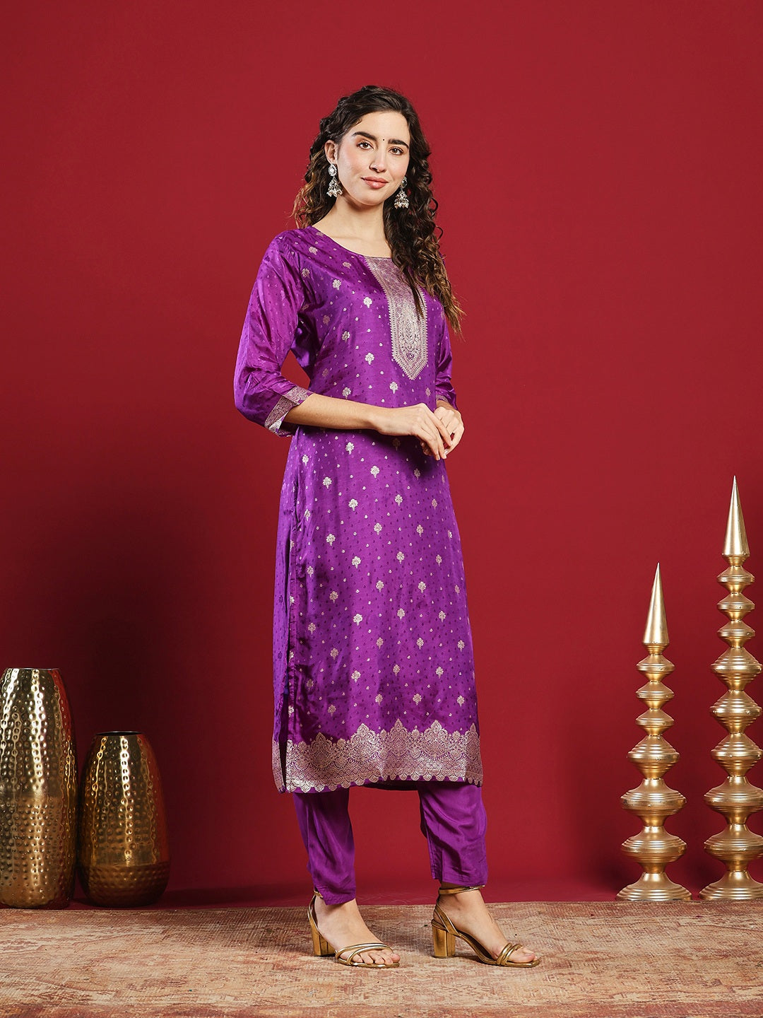 Embroidered Cotton Kurta With Pant &amp; Dupatta