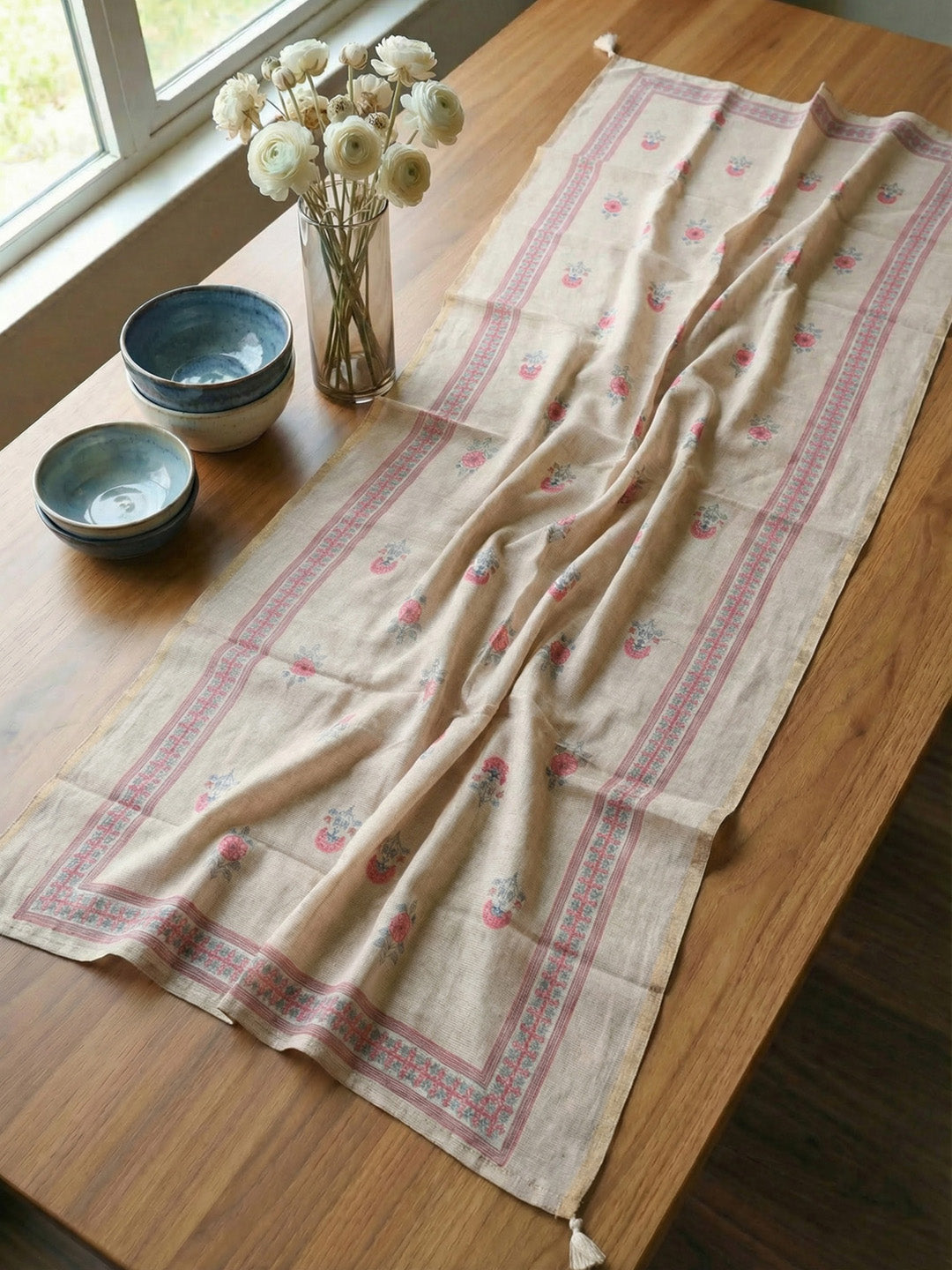 Printed Linen Blend Unstitched Suit With Pant &amp; Dupatta