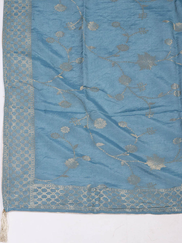 Embroidered Chanderi Unstitched Suit With Pant &amp; Dupatta