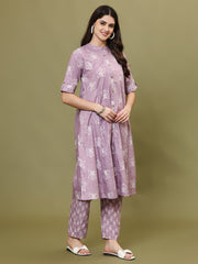 Printed Cotton Blend Kurta With Pants