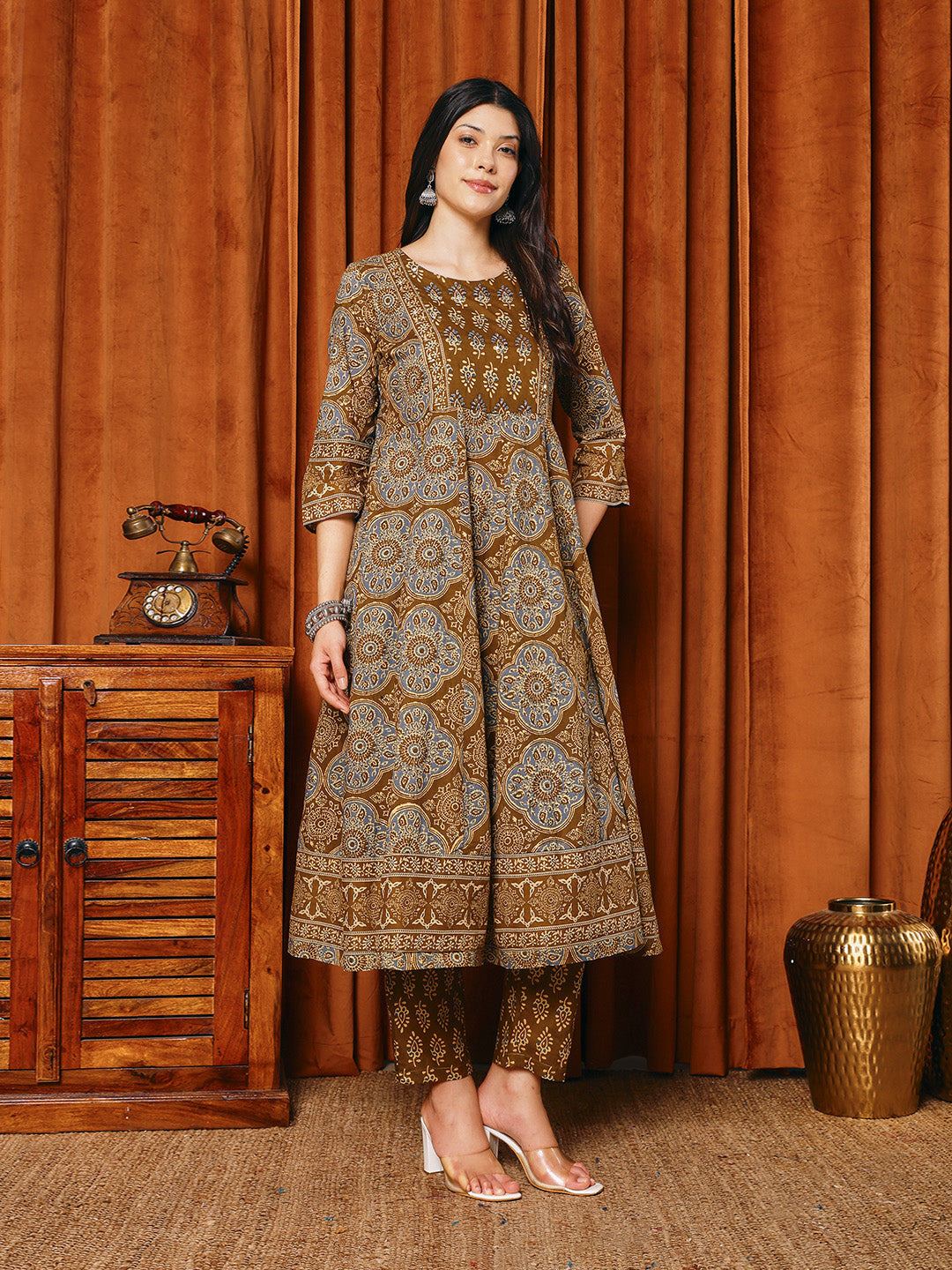 Printed Cotton Blend Kurta With Pants & Dupatta