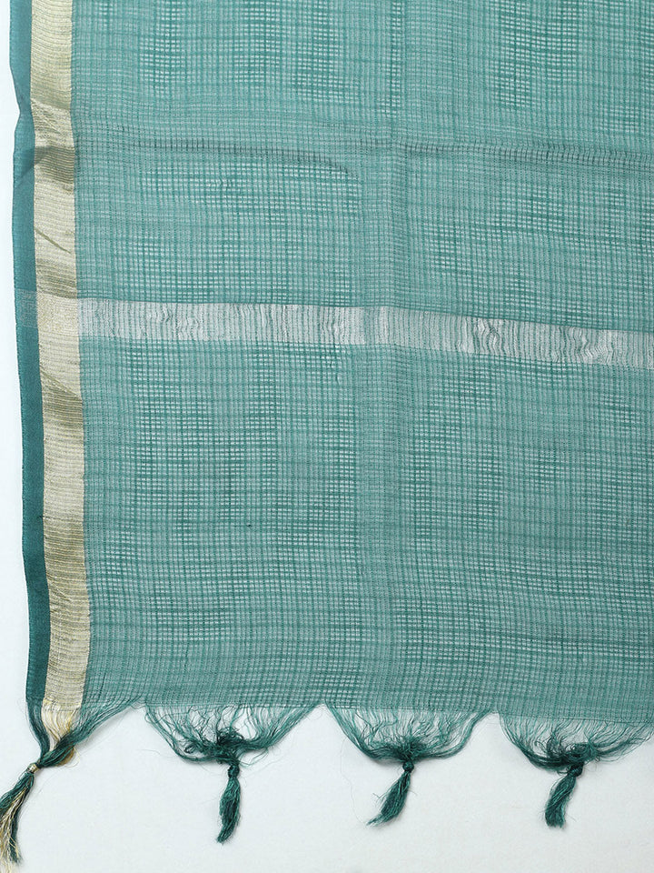 Embroidered Cotton Blend Unstitched Suit With Pant &amp; Dupatta