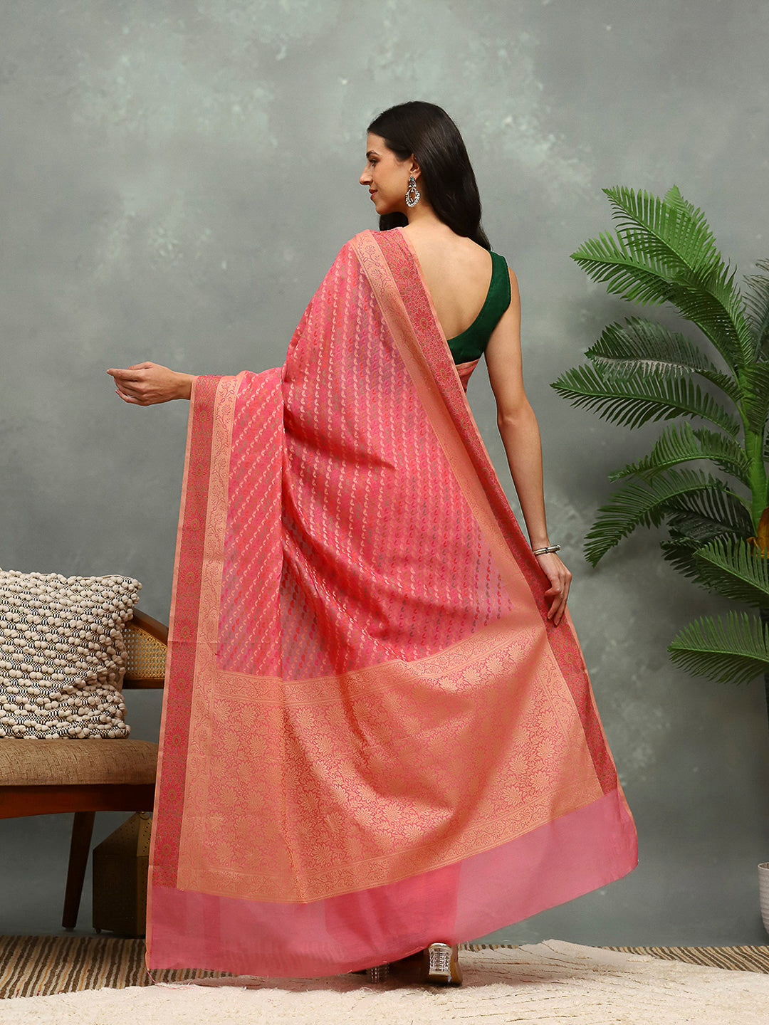 Resham Embroidered Cotton Blend Woven Saree