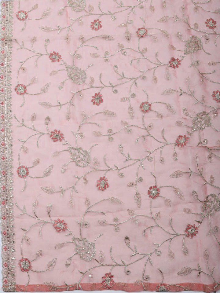 Embroidered Tissue Unstitched Suit With Pant &amp; Dupatta