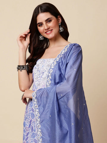 Neck Embroidery Linen Unstitched Suit With Dupatta