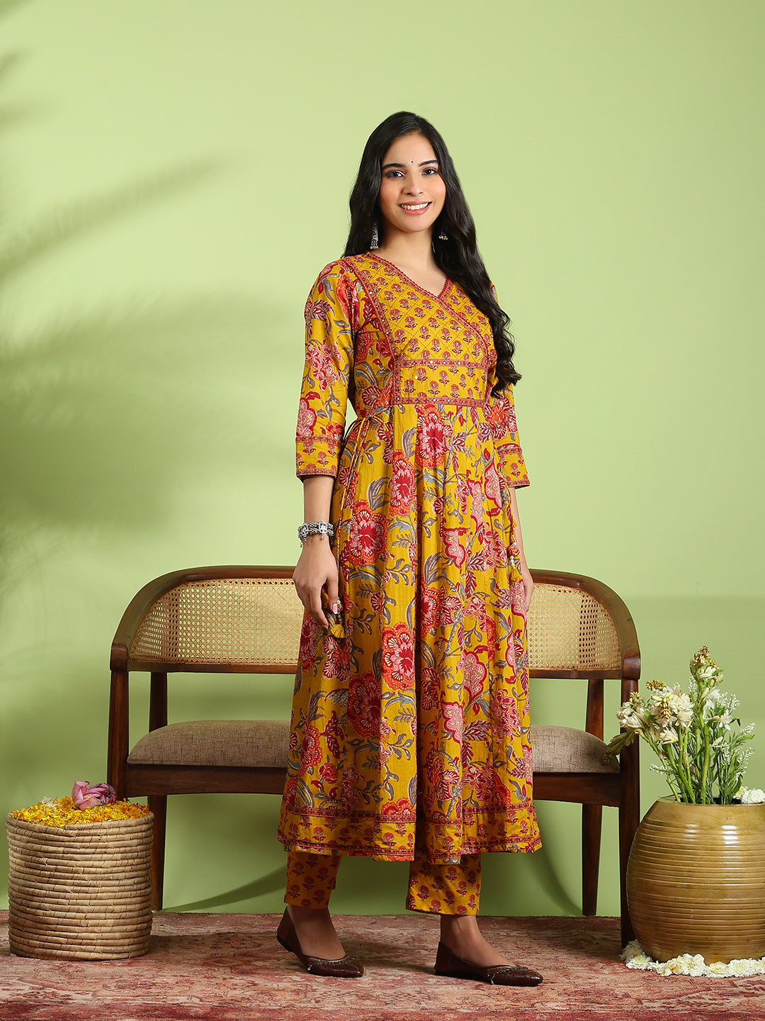 Printed Cotton Kurta With Pant &amp; Dupatta