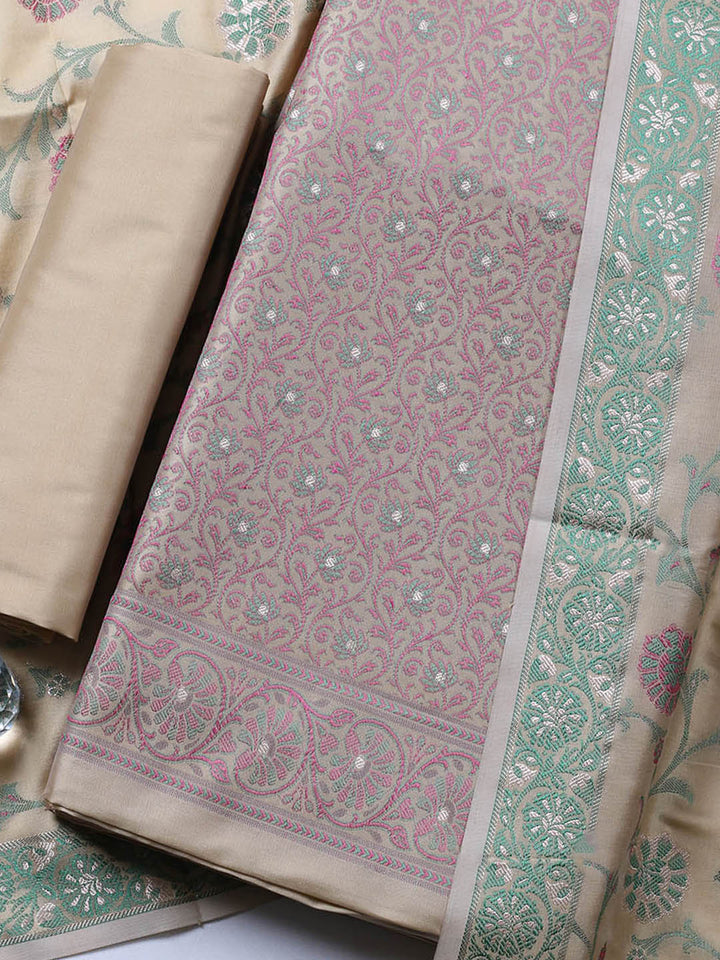 Banarasi Chanderi Unstitched Suit With Pant &amp; Dupatta