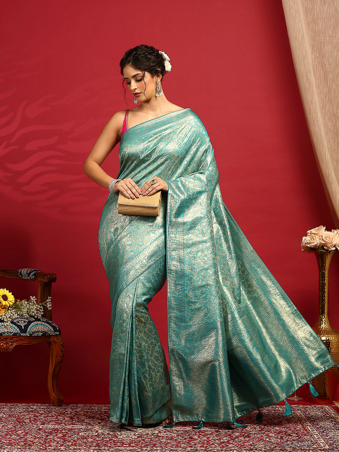 Woven Design Satin Saree