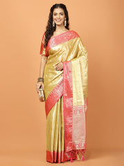 Plain Zari Border Banarasi Woven Saree