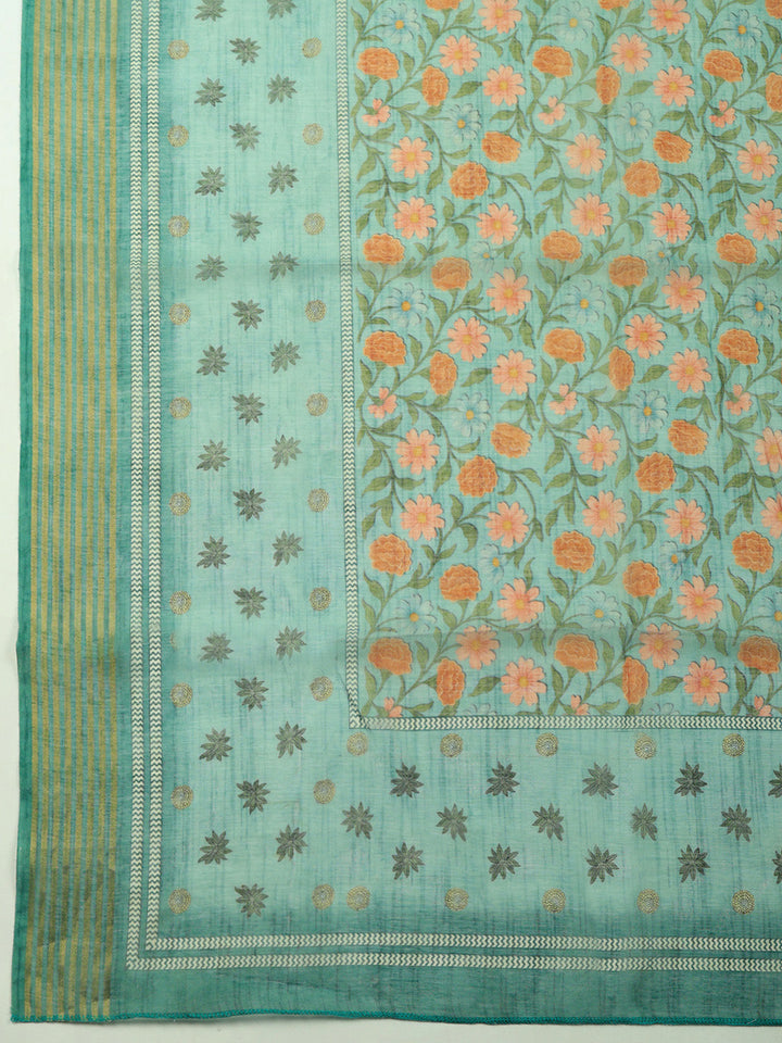 Embroidered Cotton Blend Unstitched Suit With Pant &amp; Dupatta
