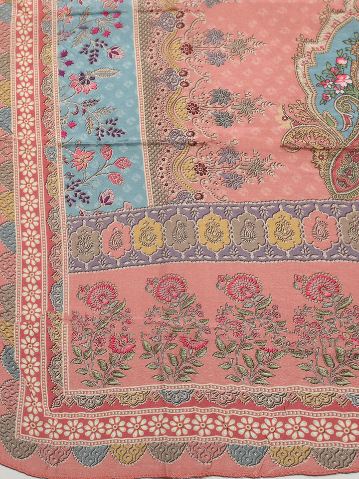 Embroidered Muslin Unstitched Suit With Pant &amp; Dupatta