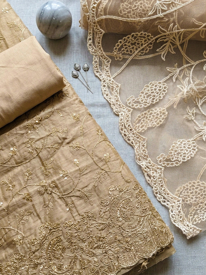 Printed Cotton Blend Unstitched Suit With Pant &amp; Dupatta