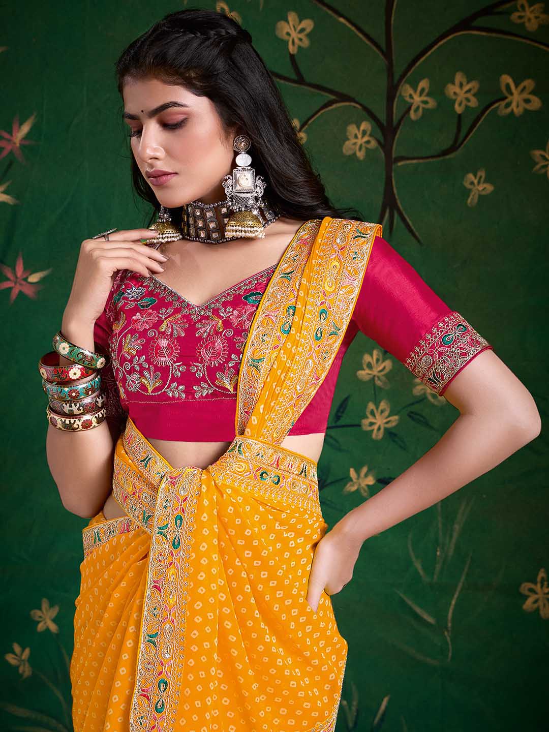 Bandhani Print Georgette Saree