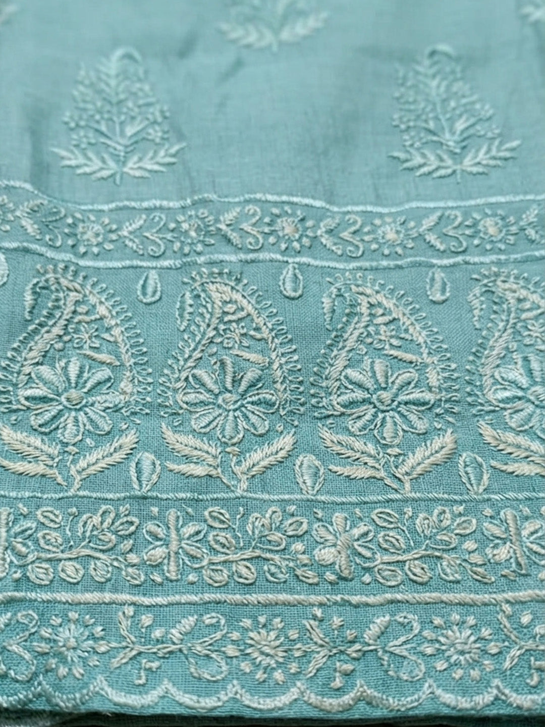 Embroidered Chanderi Unstitched Suit With Pant &amp; Dupatta