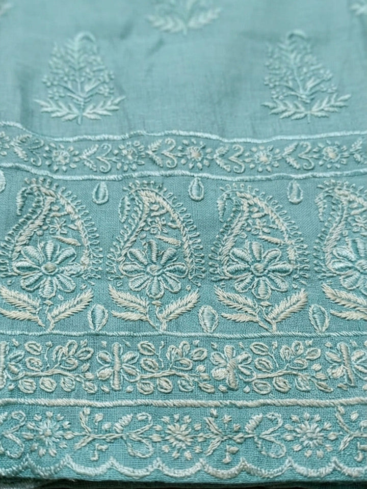 Embroidered Chanderi Unstitched Suit With Pant &amp; Dupatta