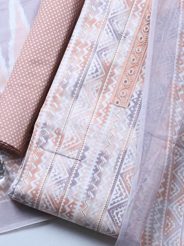 Printed Cotton Blend Unstitched Suit With Pant &amp; Dupatta