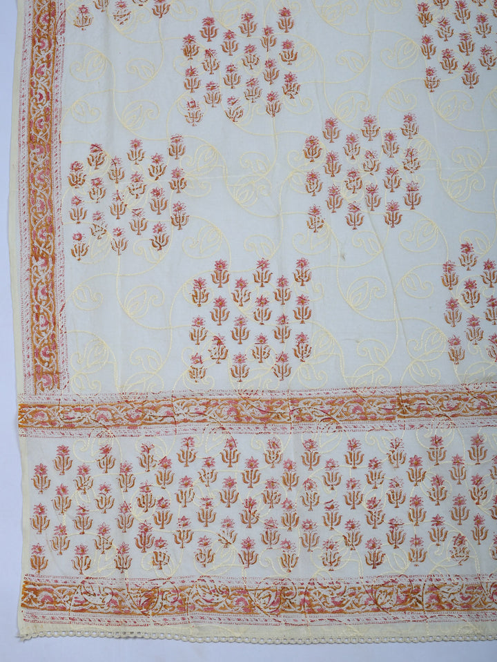 Printed Cotton Blend Unstitched Suit With Pant &amp; Dupatta