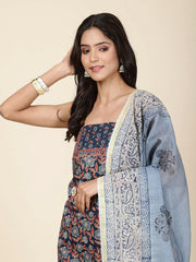 Schiffli Printed Cotton Unstitched Suit Piece With Dupatta