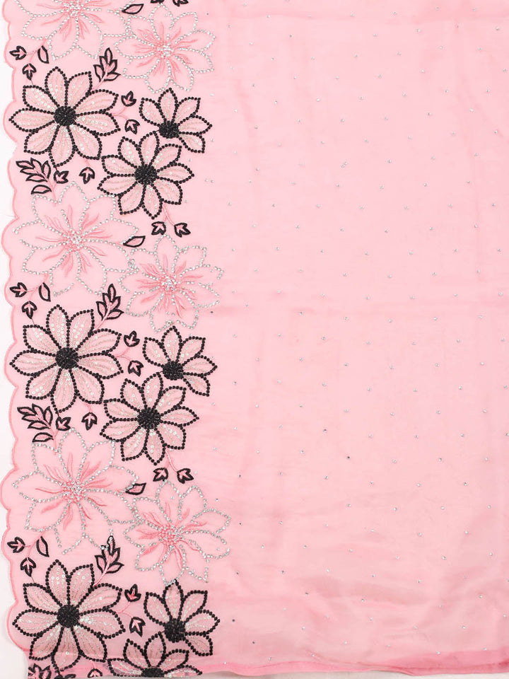 Embellished Organza Unstitched Suit With Pant &amp; Dupatta