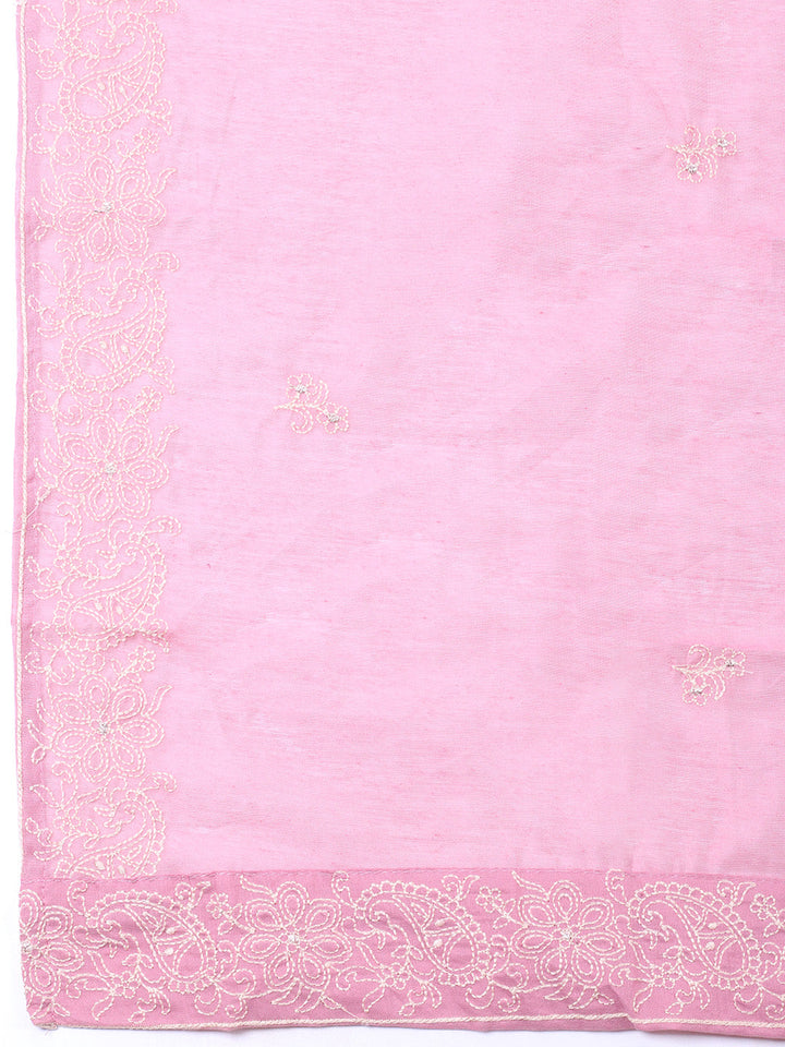 Embroidered Cotton Blend Unstitched Suit With Pant &amp; Dupatta